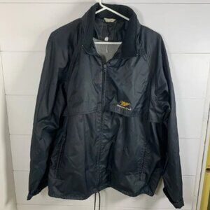Miller Genuine Draft Windbreaker Jacket Men Sz L Black Full Zip Hidden Hood